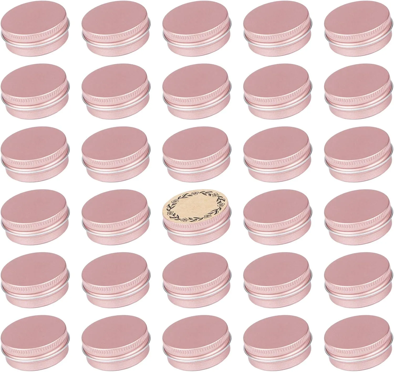 0.5 oz Screw Top Aluminum Tin Jar with Screw Lid and Blank Labels (Rose Gold - Pack of 32)