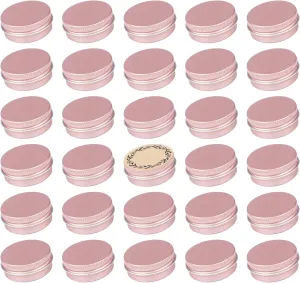 0.5 oz Screw Top Aluminum Tin Jar with Screw Lid and Blank Labels (Rose Gold - Pack of 32)