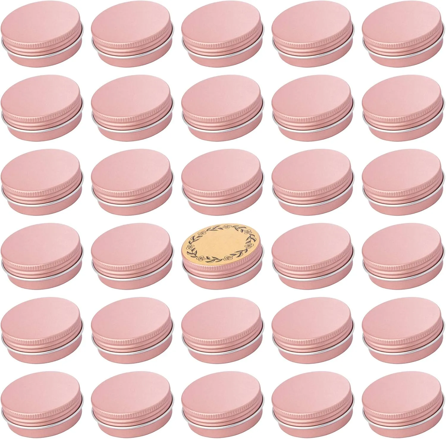 1 oz / 30ml Screw Top Aluminum Tin Jar with Screw Lid and Blank Labels (Rose Gold - Pack of 32)