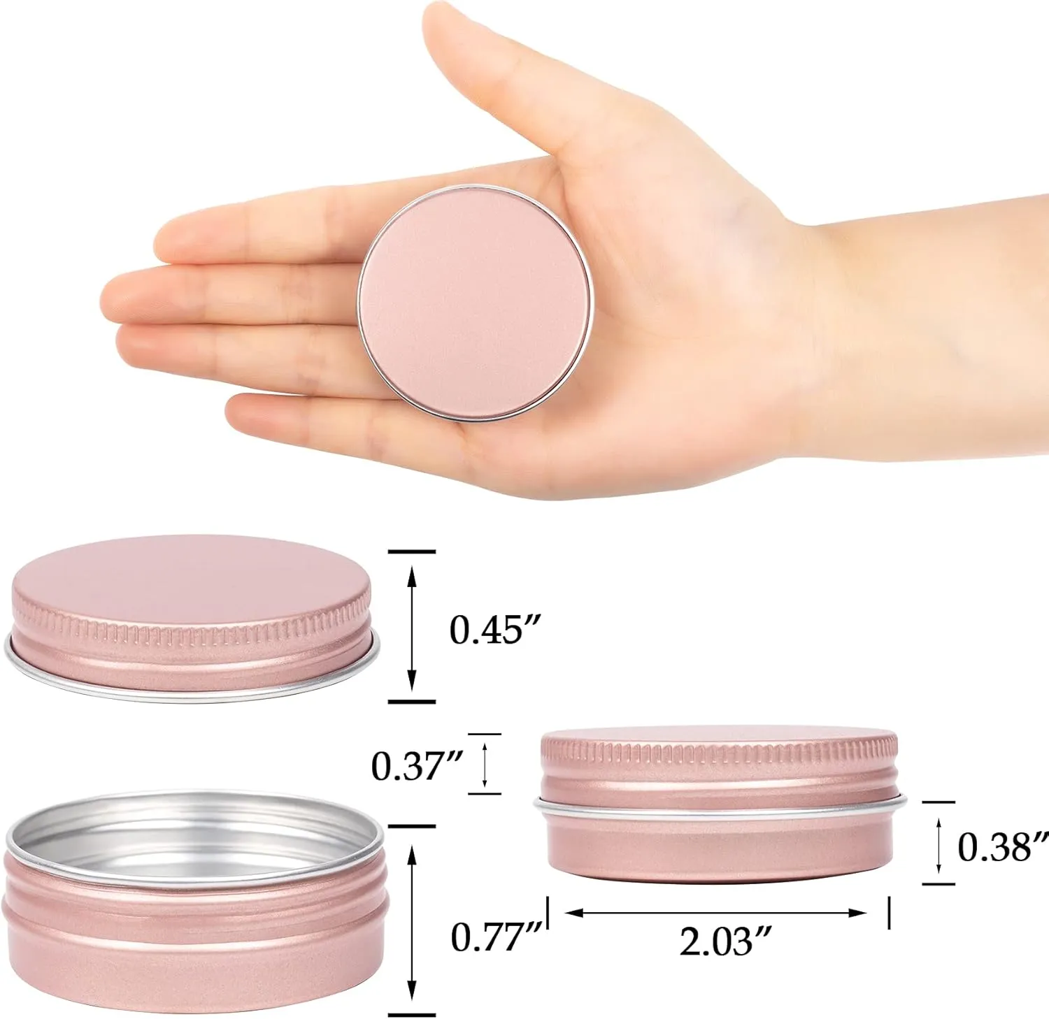 1 oz / 30ml Screw Top Aluminum Tin Jar with Screw Lid and Blank Labels (Rose Gold - Pack of 32)