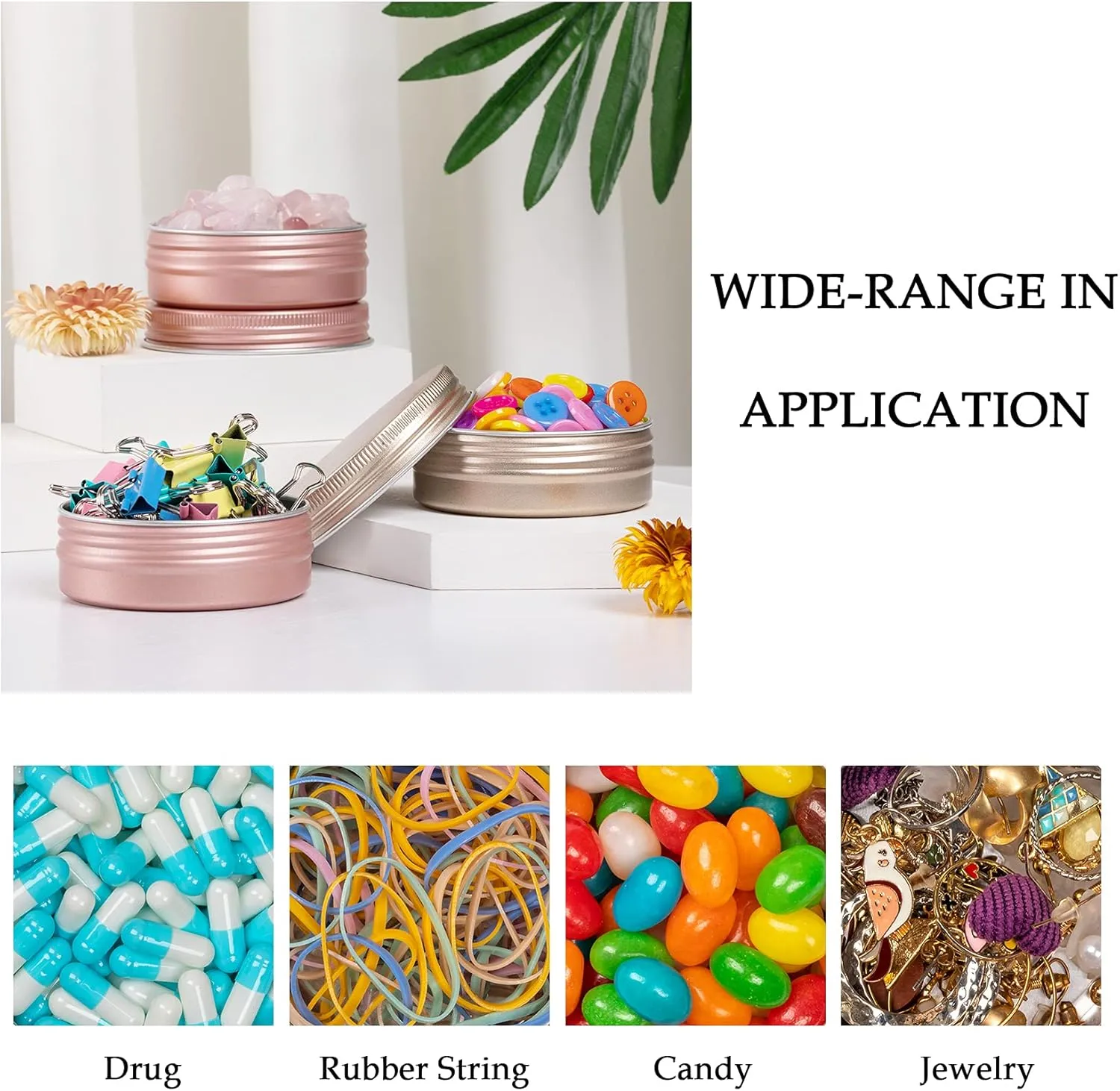 1 oz / 30ml Screw Top Aluminum Tin Jar with Screw Lid and Blank Labels (Rose Gold - Pack of 32)