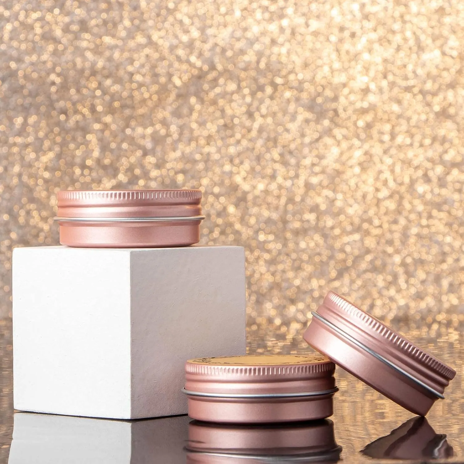 1 oz / 30ml Screw Top Aluminum Tin Jar with Screw Lid and Blank Labels (Rose Gold - Pack of 32)