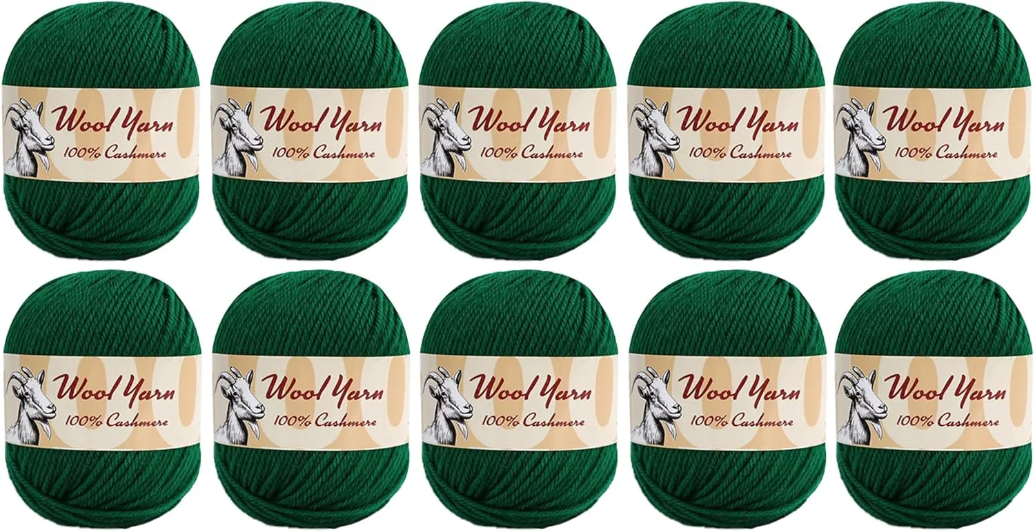 100% Cashmere Wool Yarn (Pack of 10) by Yonkey Monkey 500gr Imported Knitting Crochet (Big Green 23)