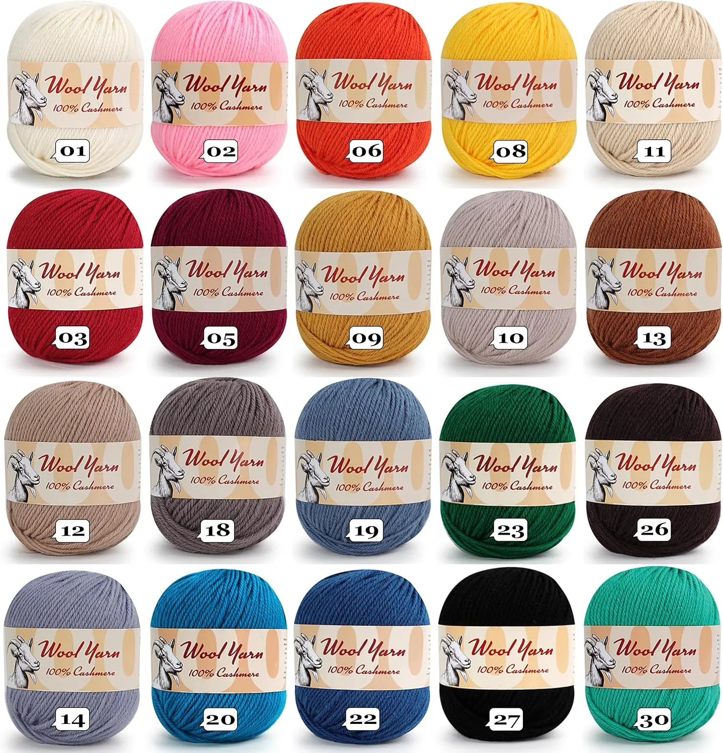 100% Cashmere Wool Yarn (Pack of 10) by Yonkey Monkey 500gr Imported Knitting Crochet (Big Green 23)