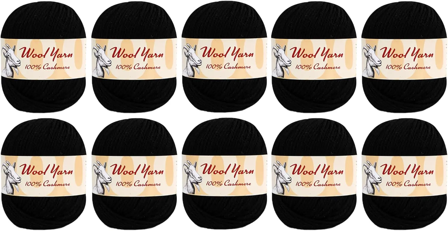 100% Cashmere Wool Yarn (Pack of 10) by Yonkey Monkey 500gr Imported Knitting Crochet (Black 27)