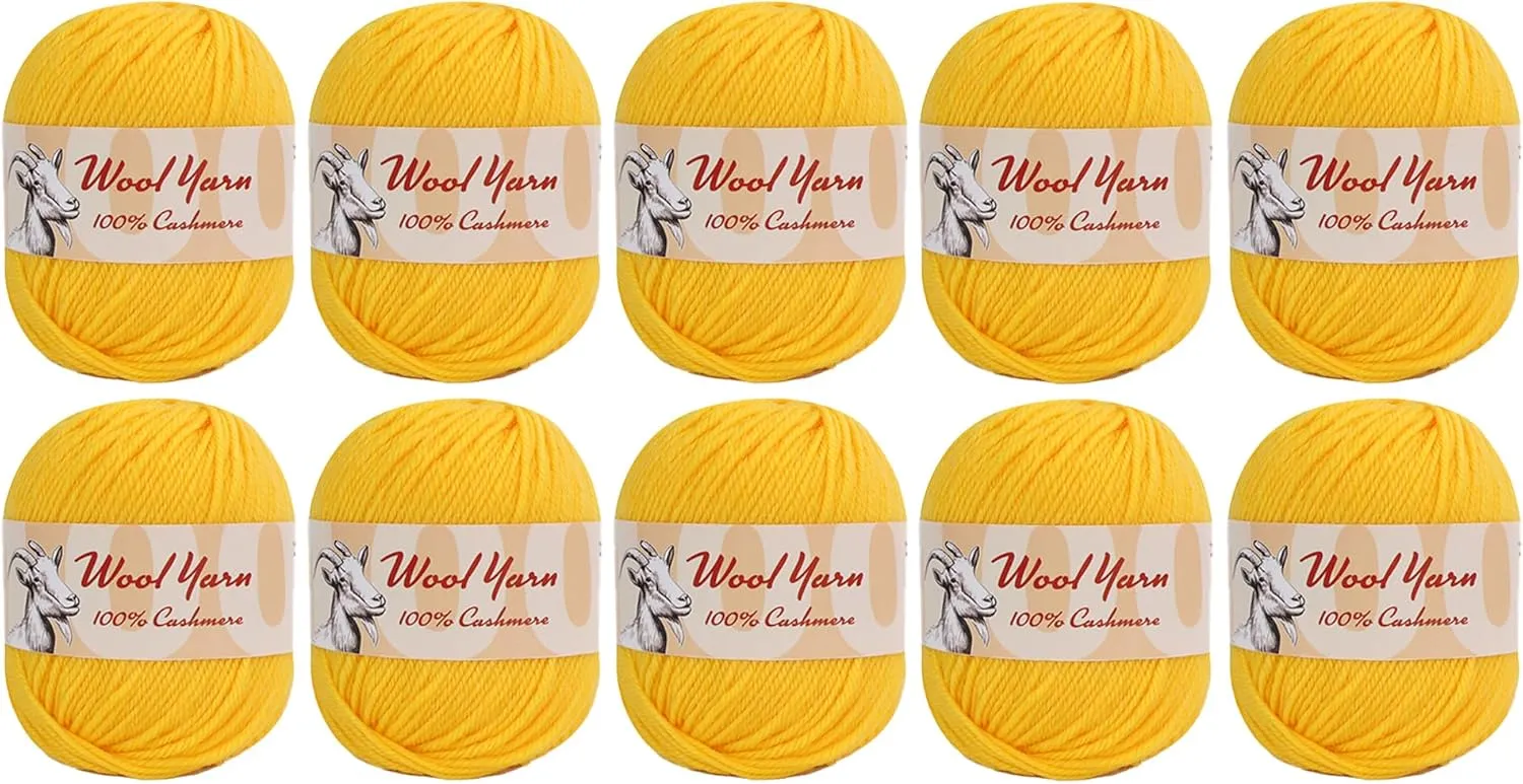 100% Cashmere Wool Yarn (Pack of 10) by Yonkey Monkey 500gr Imported Knitting Crochet (Chicken Yellow 08)