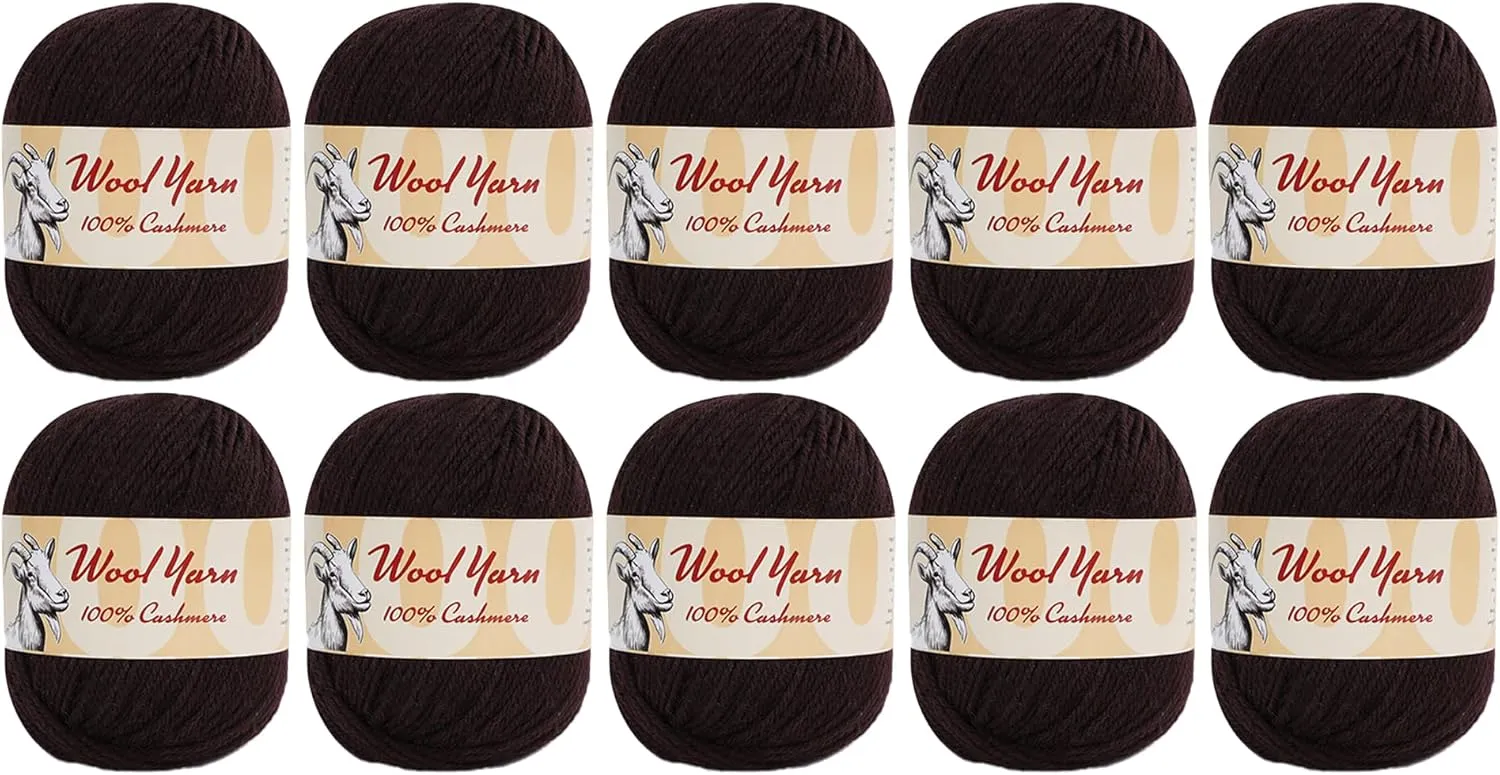 100% Cashmere Wool Yarn (Pack of 10) by Yonkey Monkey 500gr Imported Knitting Crochet (Coffee 26)