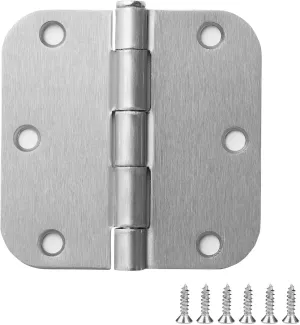 100 Pack Door Hinges Satin Chrome 3.5 Inch 5/8" Radius 3 1/2 Interior Hinge Like Brushed Nickel 3.5" Rounded Bifold Standard Bedroom Indoor for Doors Dorm Indoor Garage Factory Apartment Decor