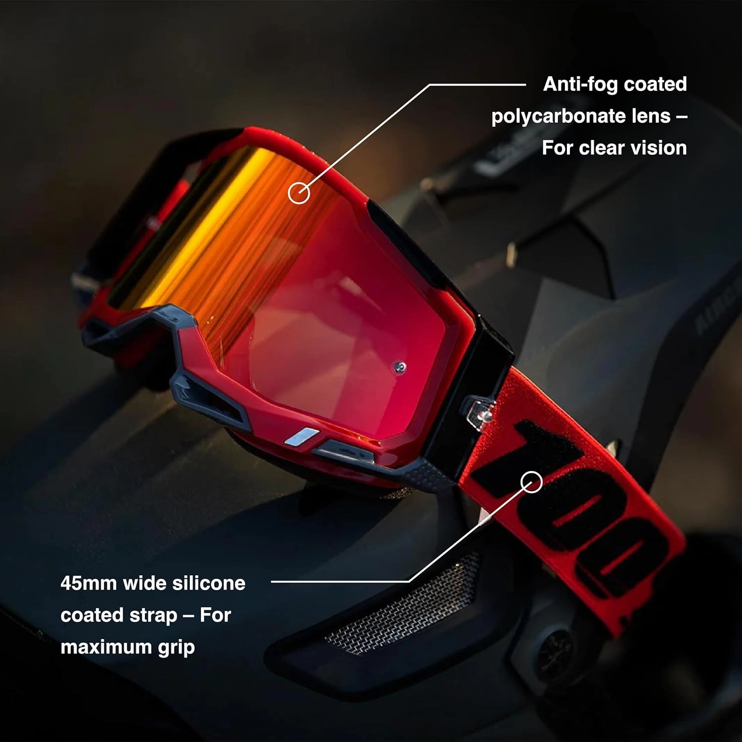 100% Racecraft 2 Mountain Bike & Motocross Goggles - MX and MTB Racing Protective Eyewear (Orange - Mirror Silver Flash)