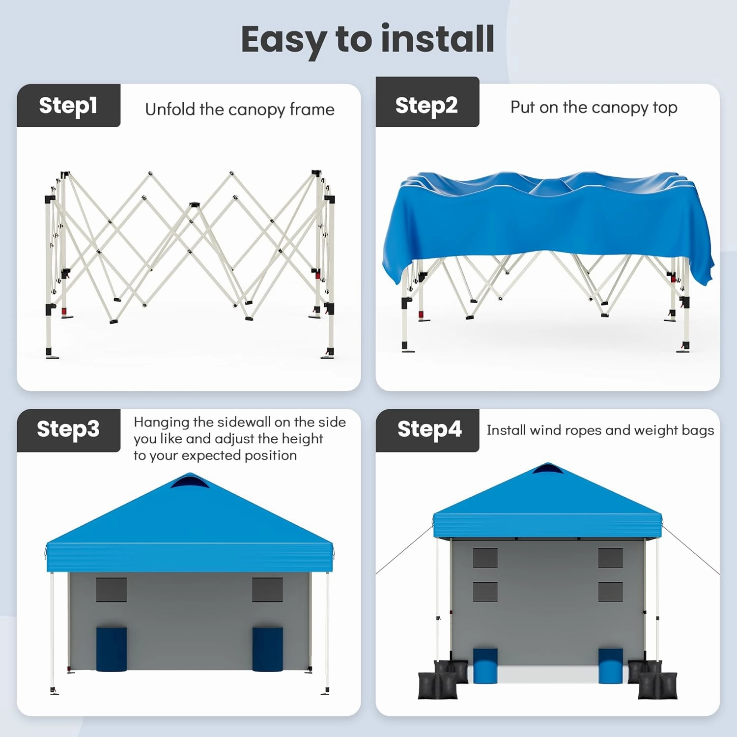10'x10' Pop Up Canopy Tent Outdoor Sun Shade Garden Instant Canopy with Pockets Sidewall,4 Ropes, 8 Stakes,4 Weight Bags Esay Up Sun Shelter Patio Camping Beach Canopy Tents, Navy Blue