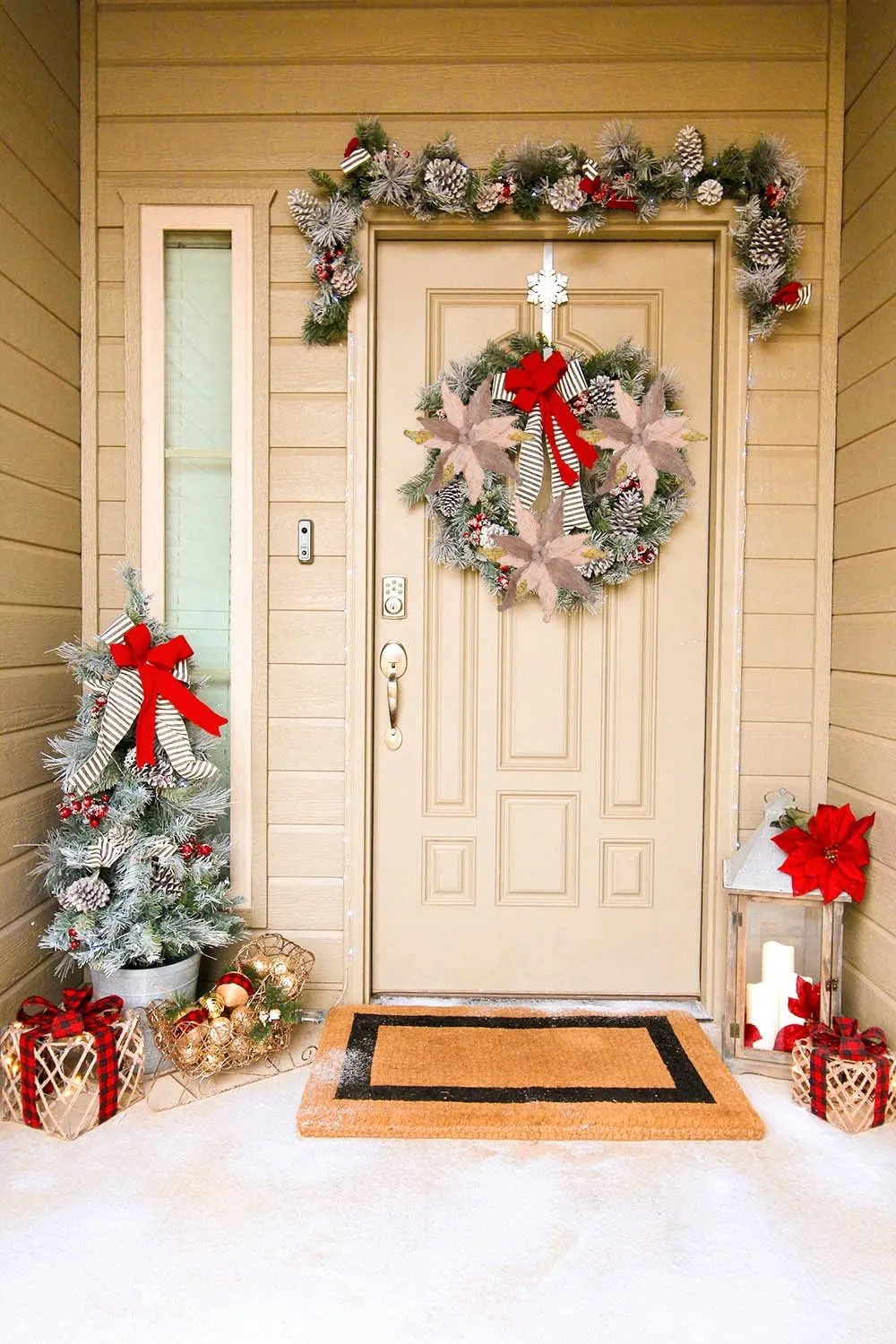 12'' Large Heads Christmas Glitter Poinsettia Flowers Christmas Tree Ornaments Set of 4 Artificial Flowers with Long Stems for Xmas Tree Party DIY Holiday Decorations, Rose Gold