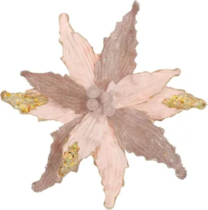12'' Large Heads Christmas Glitter Poinsettia Flowers Christmas Tree Ornaments Set of 4 Artificial Flowers with Long Stems for Xmas Tree Party DIY Holiday Decorations, Rose Gold