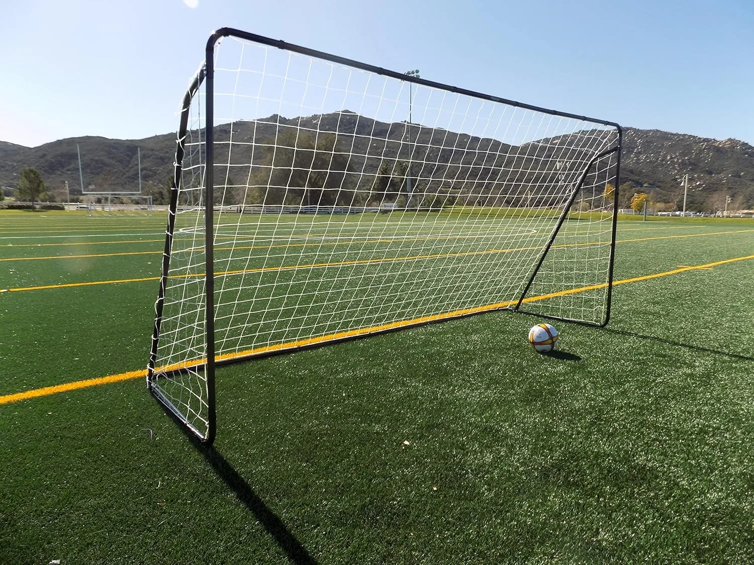 12 x 6 Ft. Powder Coated Galvanized Steel Soccer Goal w/Net. 12x6 Foot AYSO Regulation Size Portable Training Aid. Ultimate Backyard Goal, All Weather, One Year Warranty. New