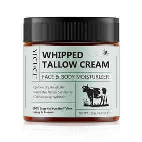 120g Beef Tallow for Skin Wild Honey Beewax Grassed Fed Tallow Whipped Cream, Deep Hydrating Body Lotion Face Moisturizer, Tallow and Honey Balm