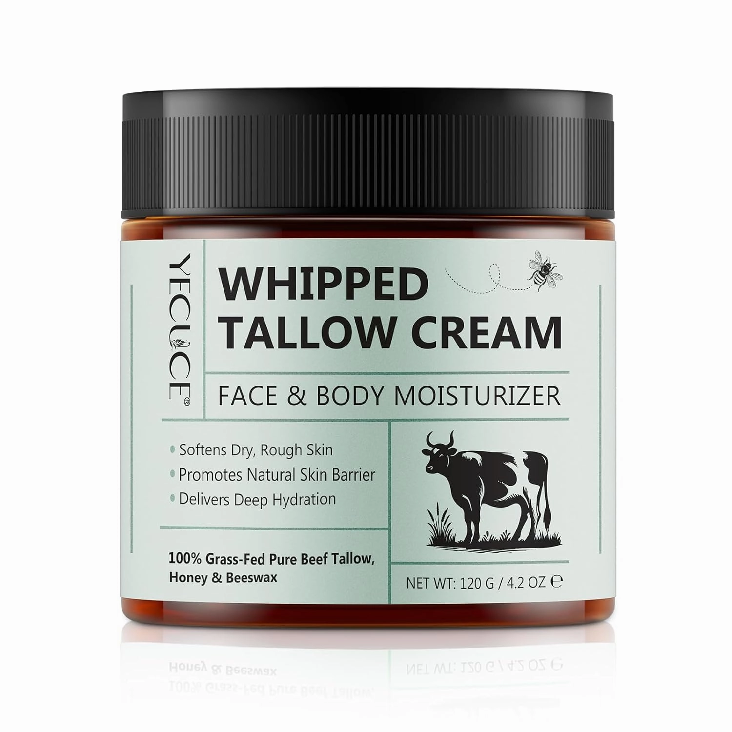 120g Beef Tallow for Skin Wild Honey Beewax Grassed Fed Tallow Whipped Cream, Deep Hydrating Body Lotion Face Moisturizer, Tallow and Honey Balm