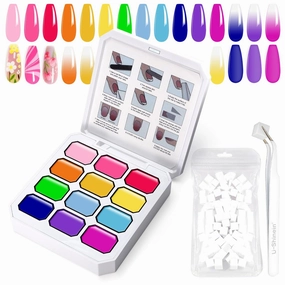 12 Colors Ombre Gel Nail Polish with 100Pcs Nail Sponges & Tweezers for DIY Ombre Nails Aura Nails, French Manicure, Long-lasting Palette Mojito Sunrise Canvas