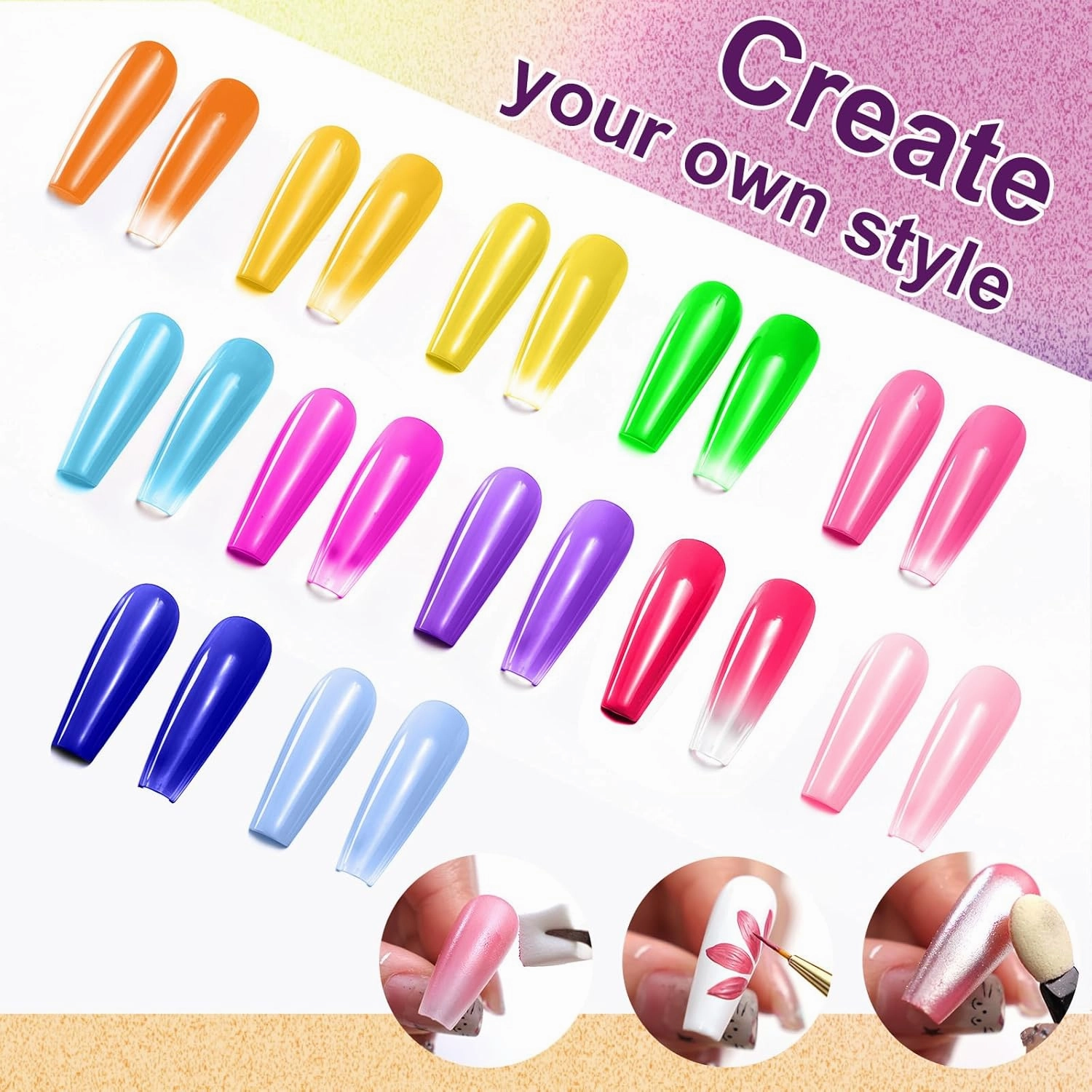 12 Colors Ombre Gel Nail Polish with 100Pcs Nail Sponges & Tweezers for DIY Ombre Nails Aura Nails, French Manicure, Long-lasting Palette Mojito Sunrise Canvas