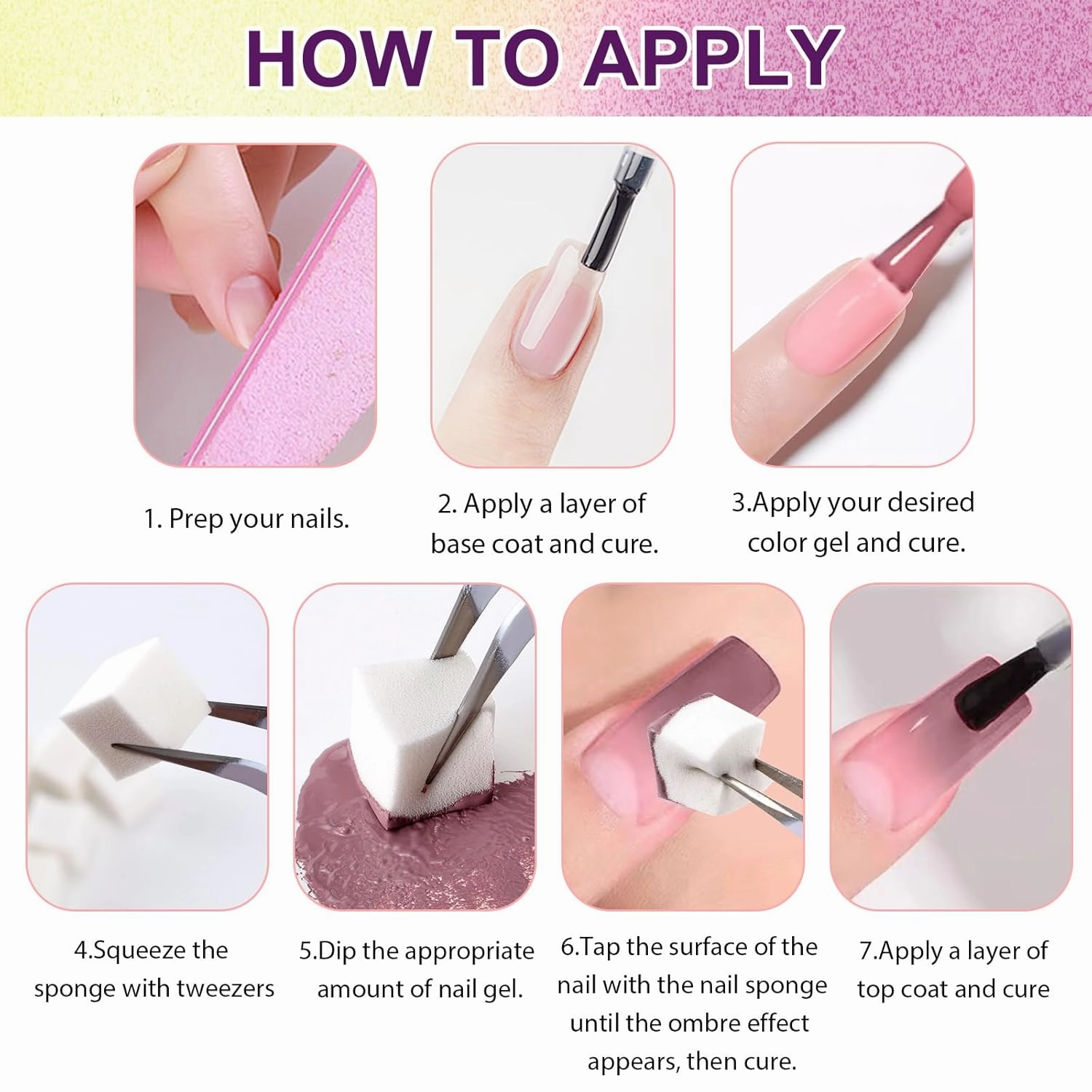 12 Colors Ombre Gel Nail Polish with 100Pcs Nail Sponges & Tweezers for DIY Ombre Nails Aura Nails, French Manicure, Long-lasting Palette Mojito Sunrise Canvas