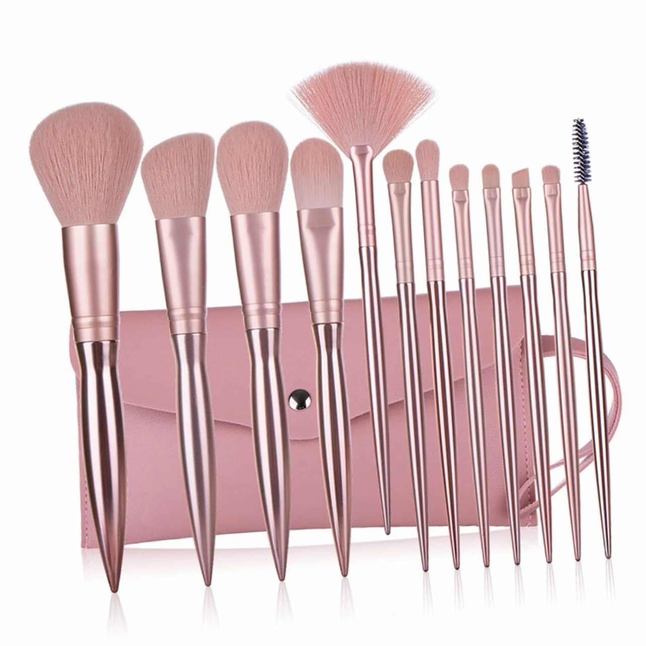 12pcs Rose Gold Electroplating Makeup Brush with Plastic Handle Professional Powder Brushes for Cosmetics Application for Daily and Professional Use Includes Travel Bag