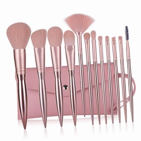 12pcs Rose Gold Electroplating Makeup Brush with Plastic Handle Professional Powder Brushes for Cosmetics Application for Daily and Professional Use Includes Travel Bag