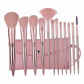 12pcs Rose Gold Powder Brush with Plastic Handles Electroplating Cosmetics Brush Kit for Daily and Professional Use No Shedding Bristles Includes Storage Bag