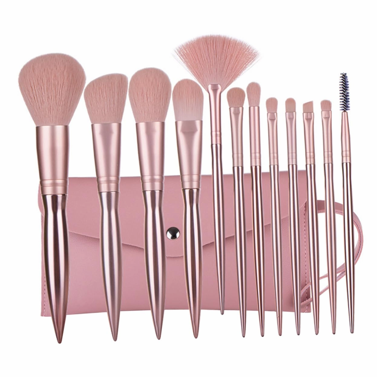 12pcs Rose Gold Powder Brush with Plastic Handles Electroplating Cosmetics Brush Kit for Daily and Professional Use No Shedding Bristles Includes Storage Bag