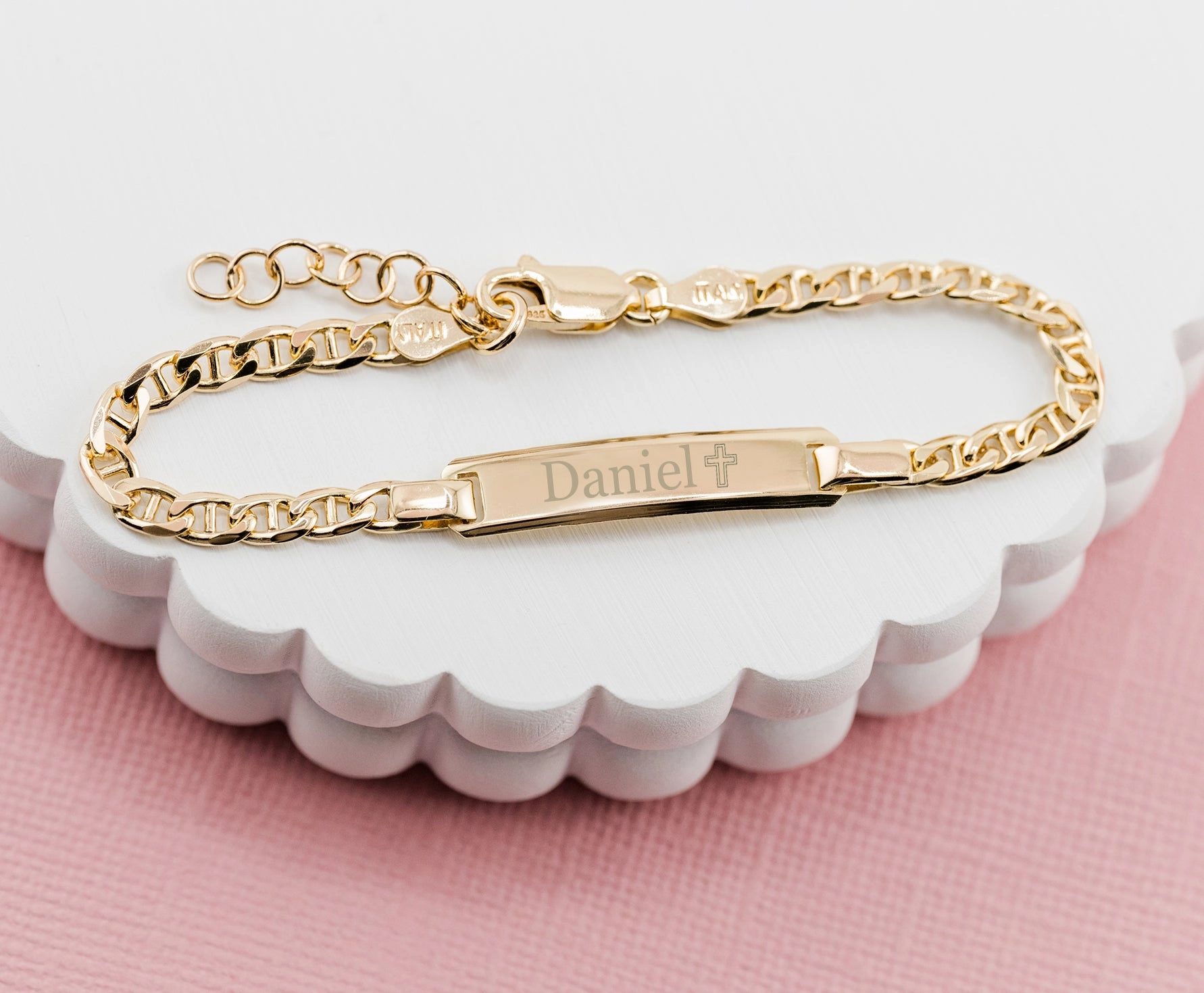 14K Gold-Plated or Sterling Silver I.D. Bracelet for Babies and Kids with FREE Engraving-Cross