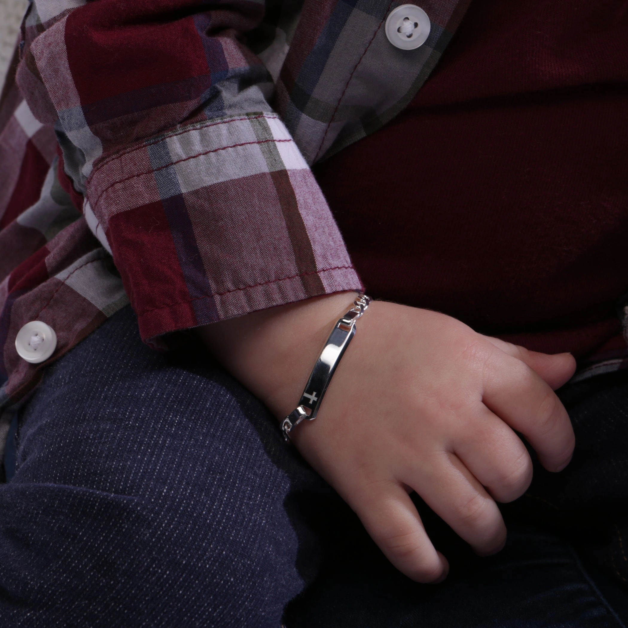 14K Gold-Plated or Sterling Silver I.D. Bracelet for Babies and Kids with FREE Engraving-Cross
