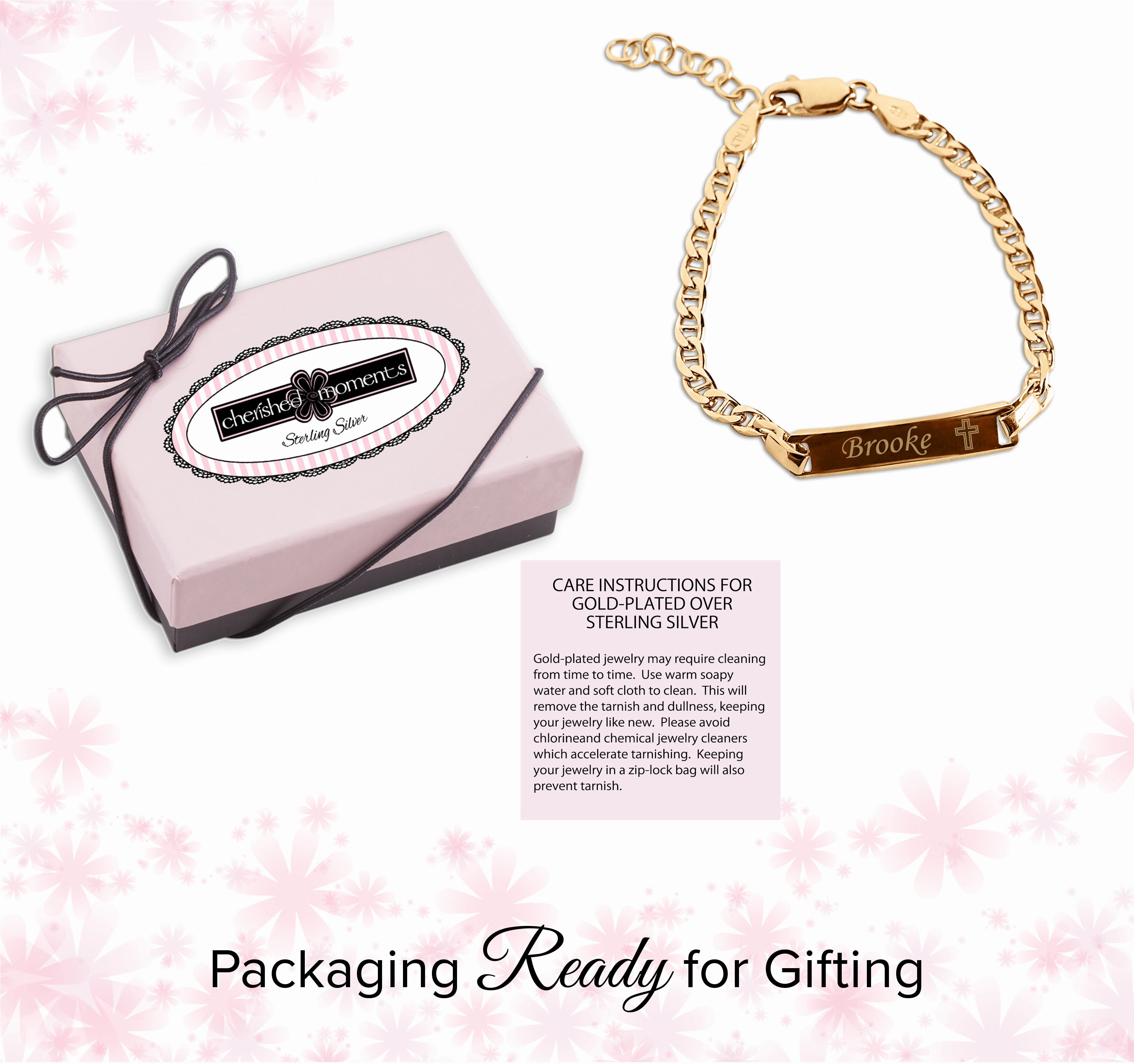 14K Gold-Plated or Sterling Silver I.D. Bracelet for Babies and Kids with FREE Engraving-Cross