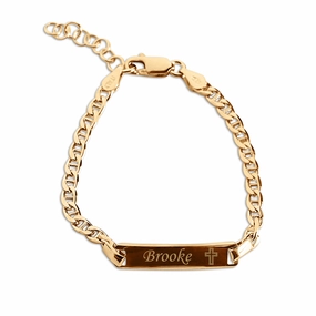14K Gold-Plated or Sterling Silver I.D. Bracelet for Babies and Kids with FREE Engraving-Cross