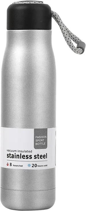 17 oz Stainless Steel Water Bottle Double Wall Vacuum Insulated Kids Wide Mouth Flask with Leakproof Portable Lid (Silver)