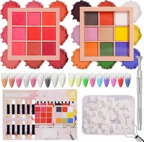 18 Colors Pigment Powder for Nails, Nail Pigment Powder Palette and Nail Art Sponges with Grabbing Pen, Nail Powder Set Pigmentos para Uñas, Manicure Nail Art Tools Accessories Nail Supplies
