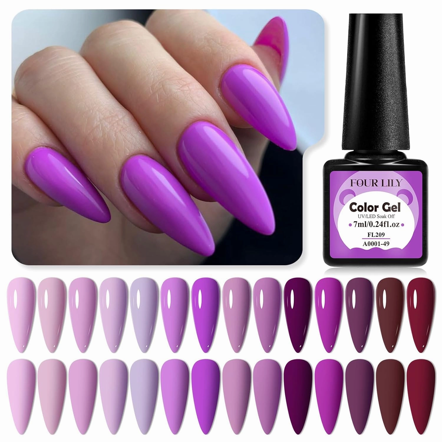 18 Pcs Purple Gel Nail Polish Set, 14 Colors Purple Burgundy Red Gel Nail Polish Lavender Violet Soak Off Uv LED Nail Lamp Gel Nail Kit Grape Lilac Nail Art Design Gifts for Girls
