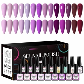 18 Pcs Purple Gel Nail Polish Set, 14 Colors Purple Burgundy Red Gel Nail Polish Lavender Violet Soak Off Uv LED Nail Lamp Gel Nail Kit Grape Lilac Nail Art Design Gifts for Girls