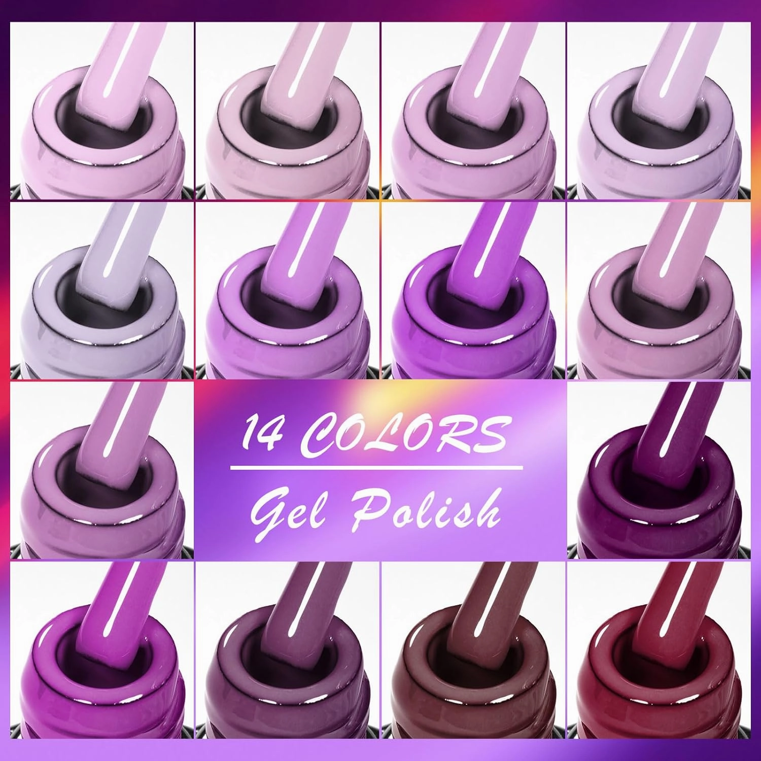 18 Pcs Purple Gel Nail Polish Set, 14 Colors Purple Burgundy Red Gel Nail Polish Lavender Violet Soak Off Uv LED Nail Lamp Gel Nail Kit Grape Lilac Nail Art Design Gifts for Girls