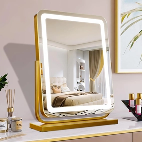 18" Vanity Mirror with Lights, Lighted Makeup Mirror LED Makeup Mirror with 3 Color Lighting Modes, Smart Touch Control Dimmable Vanity Mirror,360°Rotation,Gold