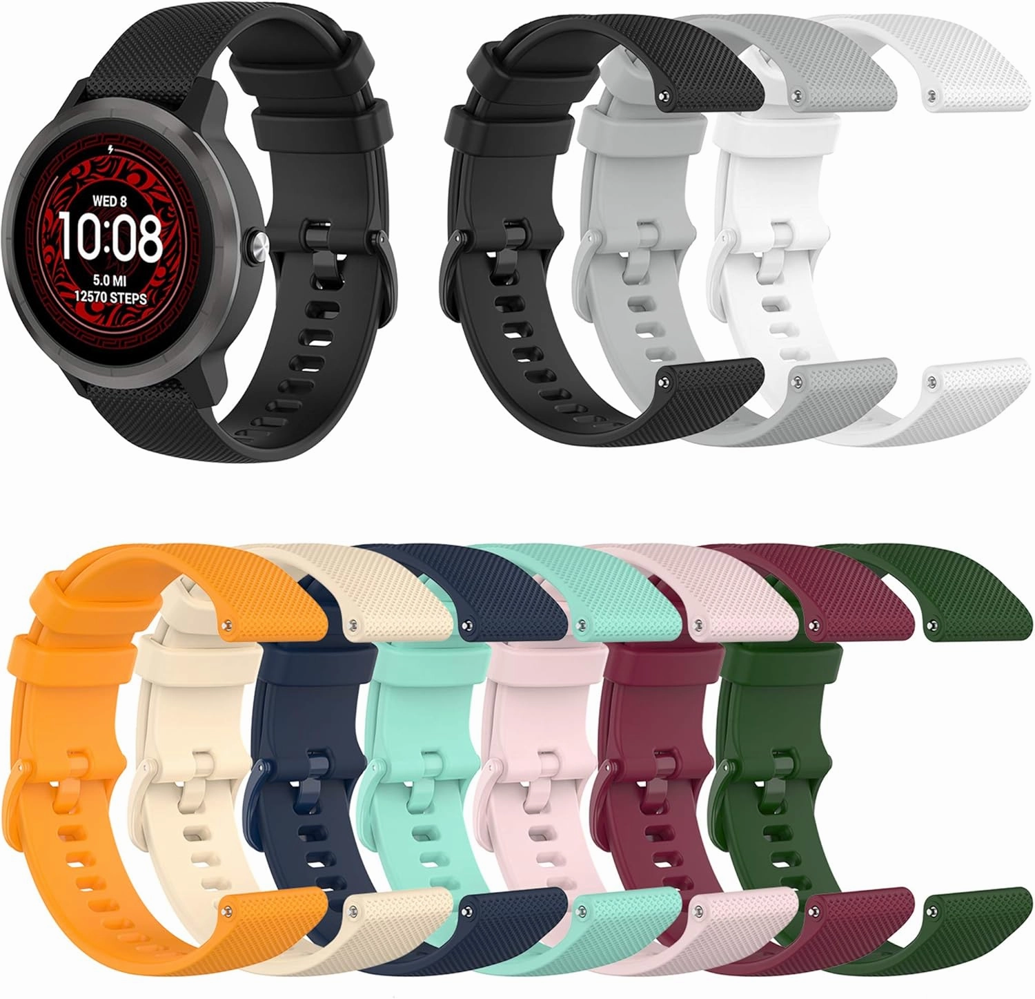 18mm 19mm 20mm 22mm Width Colorful Silicone Quick Release Wristband Replacement Sports Straps Bracelet Watch Band Strap with Quick Release Pins for Smartwatch