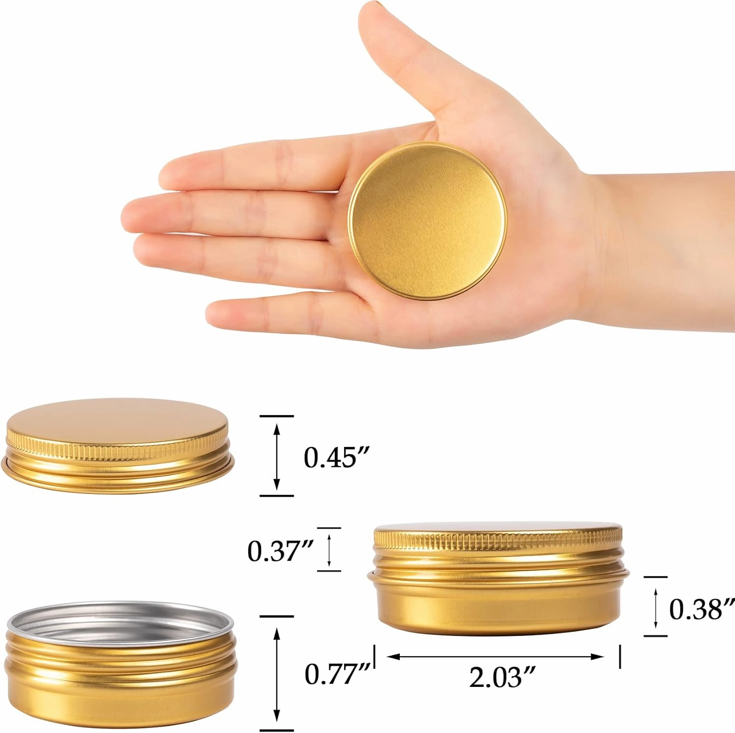 1 oz / 30ml Screw Top Aluminum Tin Jar with Screw Lid and Blank Labels (Gold - Pack of 32)