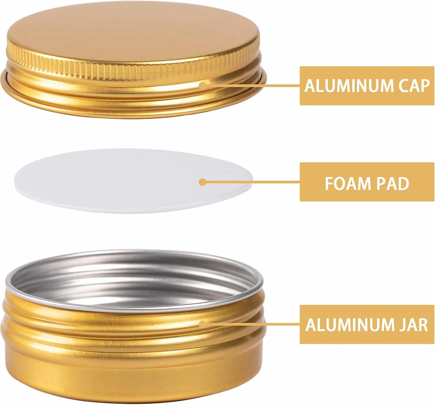 1 oz / 30ml Screw Top Aluminum Tin Jar with Screw Lid and Blank Labels (Gold - Pack of 32)