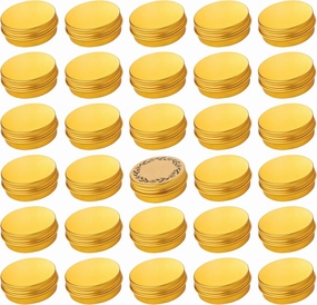 1 oz / 30ml Screw Top Aluminum Tin Jar with Screw Lid and Blank Labels (Gold - Pack of 32)
