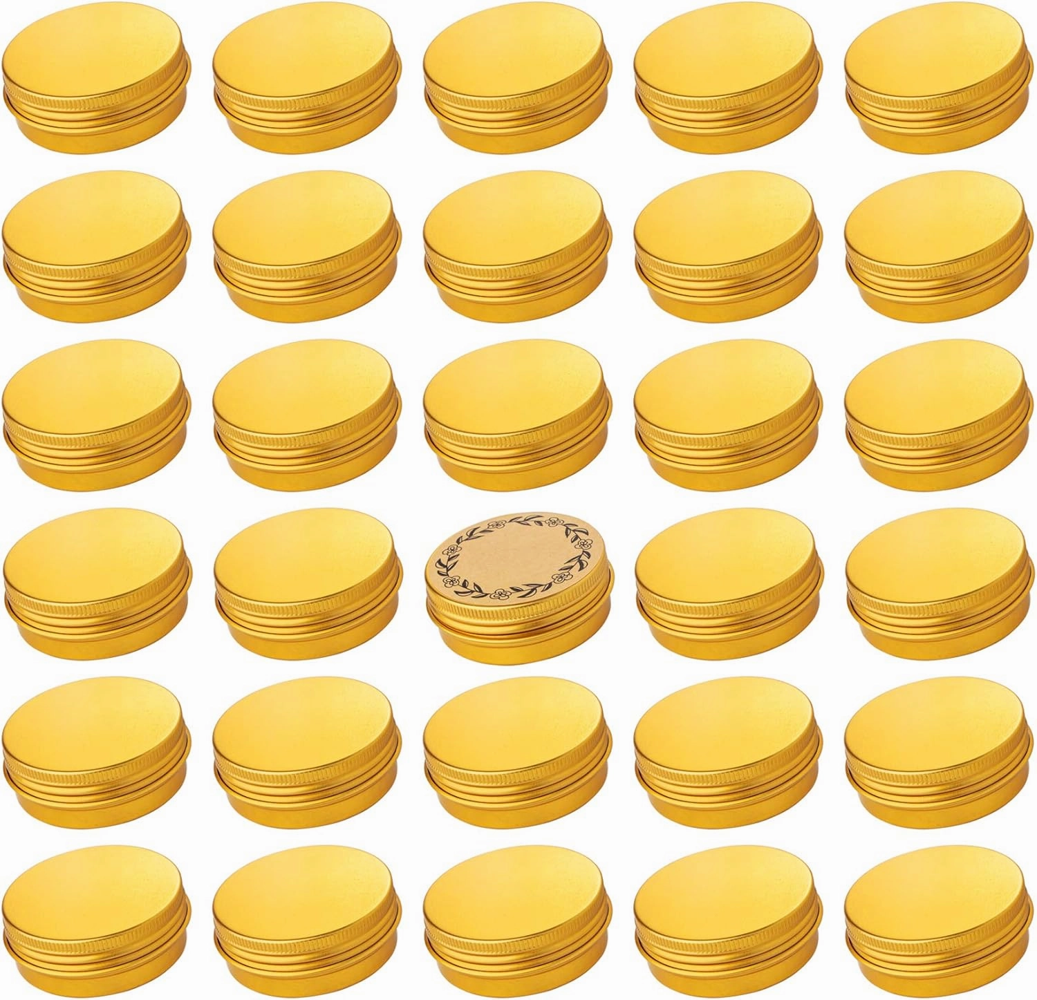1 oz / 30ml Screw Top Aluminum Tin Jar with Screw Lid and Blank Labels (Gold - Pack of 32)