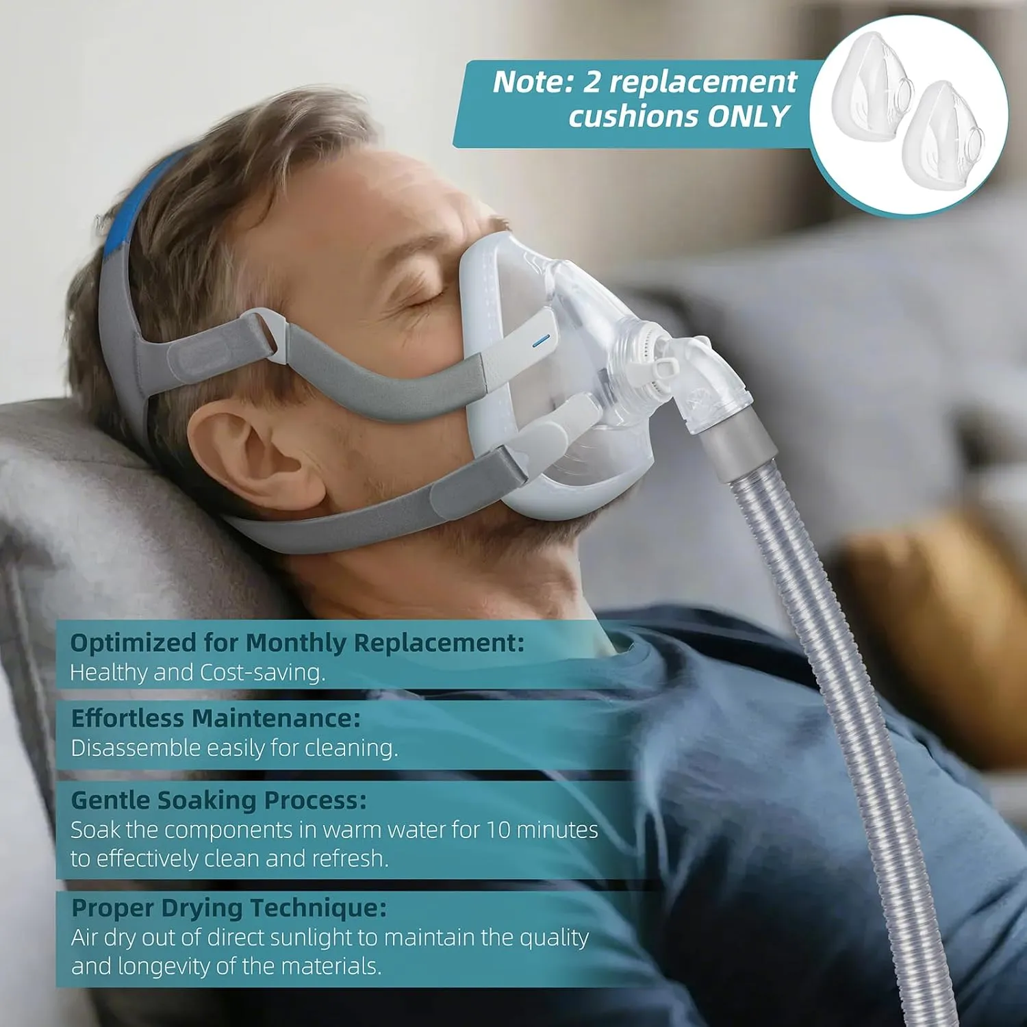2 Pack AirFlt F20 Replacement Cushion, Compatible with F20 Original Full Face Mask, Perfect Fit Nose and Mouth, Prevent Sleep Apnea Mask Supplies (Large)