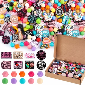 200 Pcs Inspirational Silicone Focal Beads for Pen Bulk Colorful Hexagon Round Silicone Beads for Keychain Making DIY Gift Necklace Bracelet Jewelry Supplies(Classic)