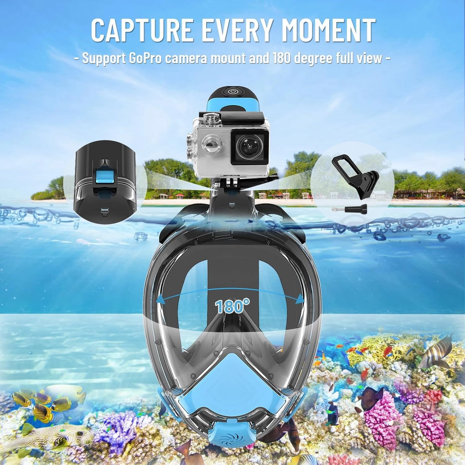 2025 Electric Full Face Snorkel Mask Adult, Snorkeling Gear for Adults with 180 Panoramic View and Latest Dry Top System, Patented Airflow System with Fan Assistance, Anti‑Leak & Anti‑Fog