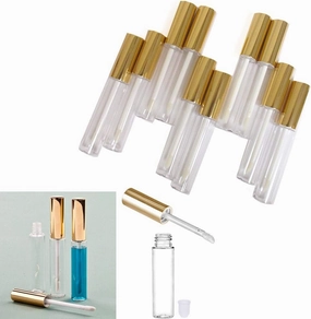 20 Plastic PET Lip Gloss Bottles 10ML Balm Container Clear Stopper Gold Lot