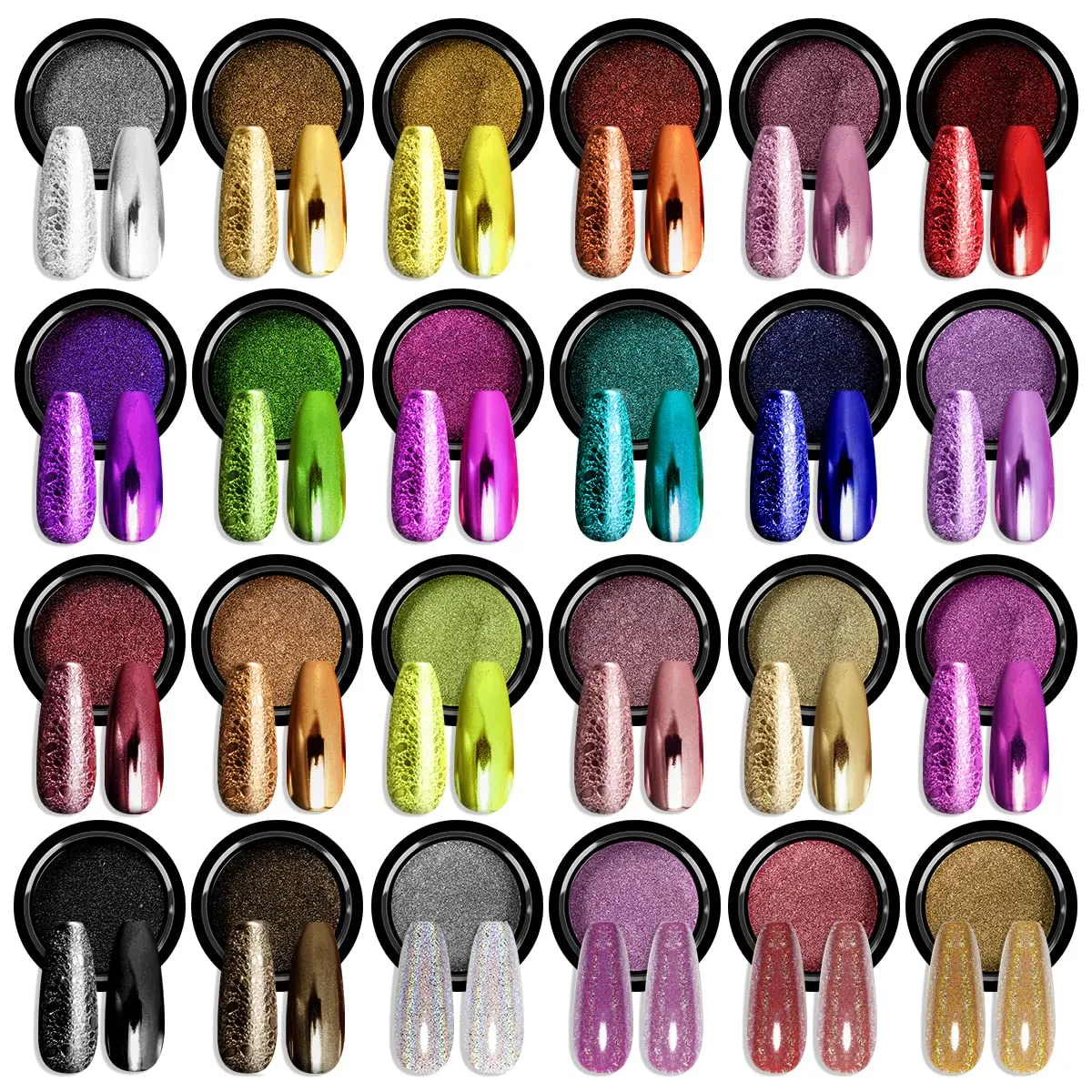 24Pcs Saviland Chrome Nail Powder Set - Metallic Mirror Effect Holographic Nail Powder Silver Red Green Gold Nail Chrome Powder for Nails Art Decoration