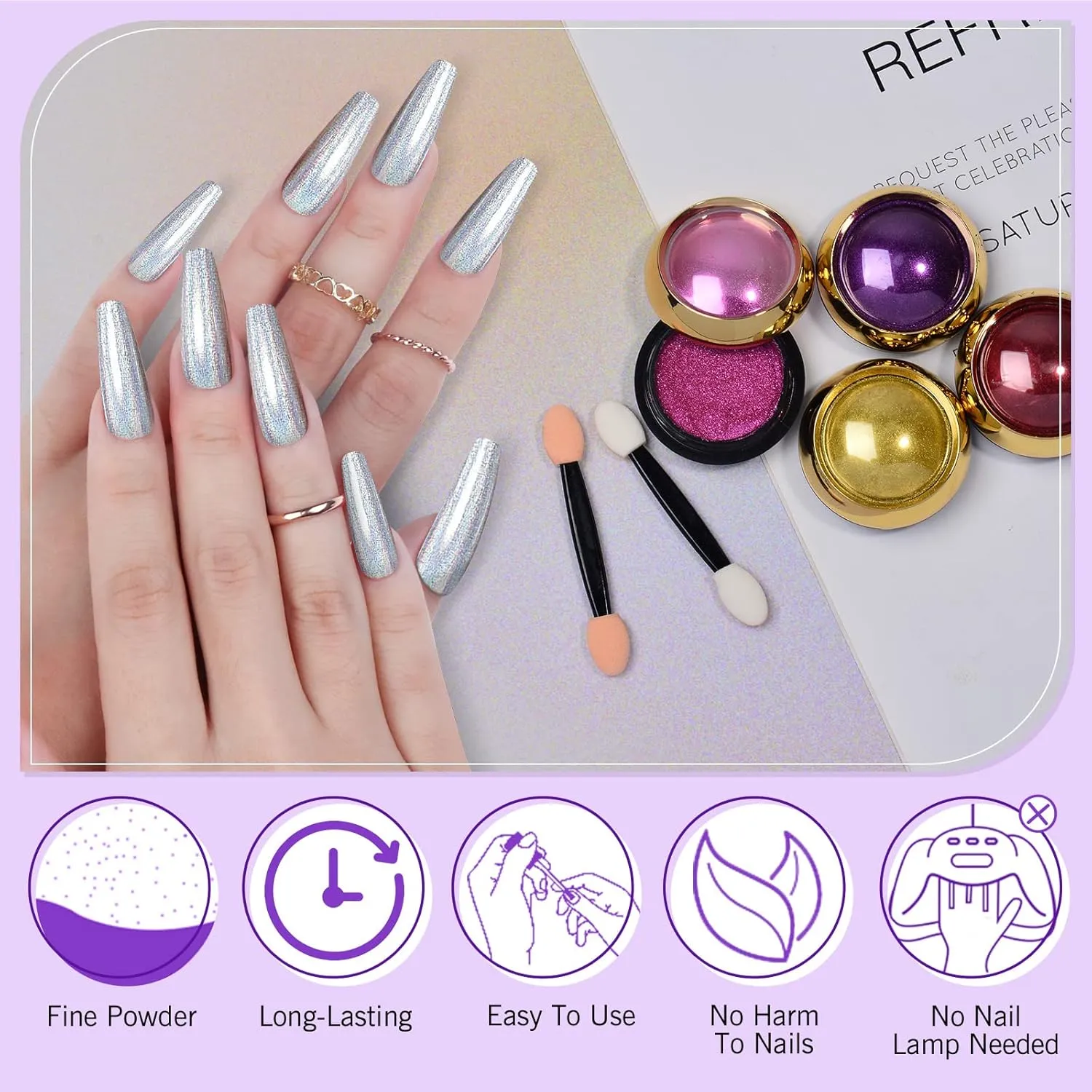 24Pcs Saviland Chrome Nail Powder Set - Metallic Mirror Effect Holographic Nail Powder Silver Red Green Gold Nail Chrome Powder for Nails Art Decoration
