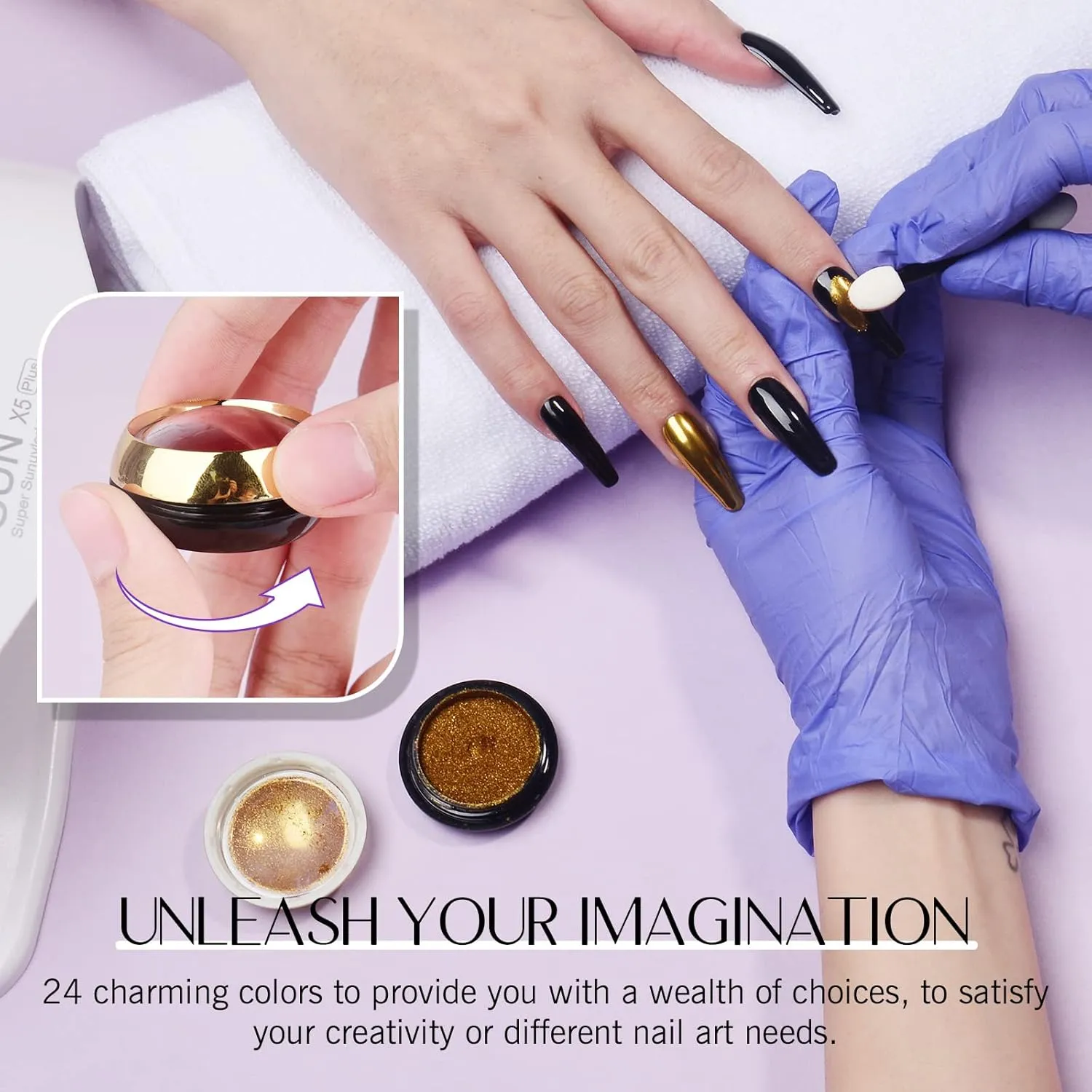 24Pcs Saviland Chrome Nail Powder Set - Metallic Mirror Effect Holographic Nail Powder Silver Red Green Gold Nail Chrome Powder for Nails Art Decoration