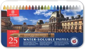 25 Colors Water Soluble Pastels, Watercolor Pastels Set for Beginners and Hobbyists, Includes Sharpener, Palette & Brush for Vibrant Art Creations (Europe)