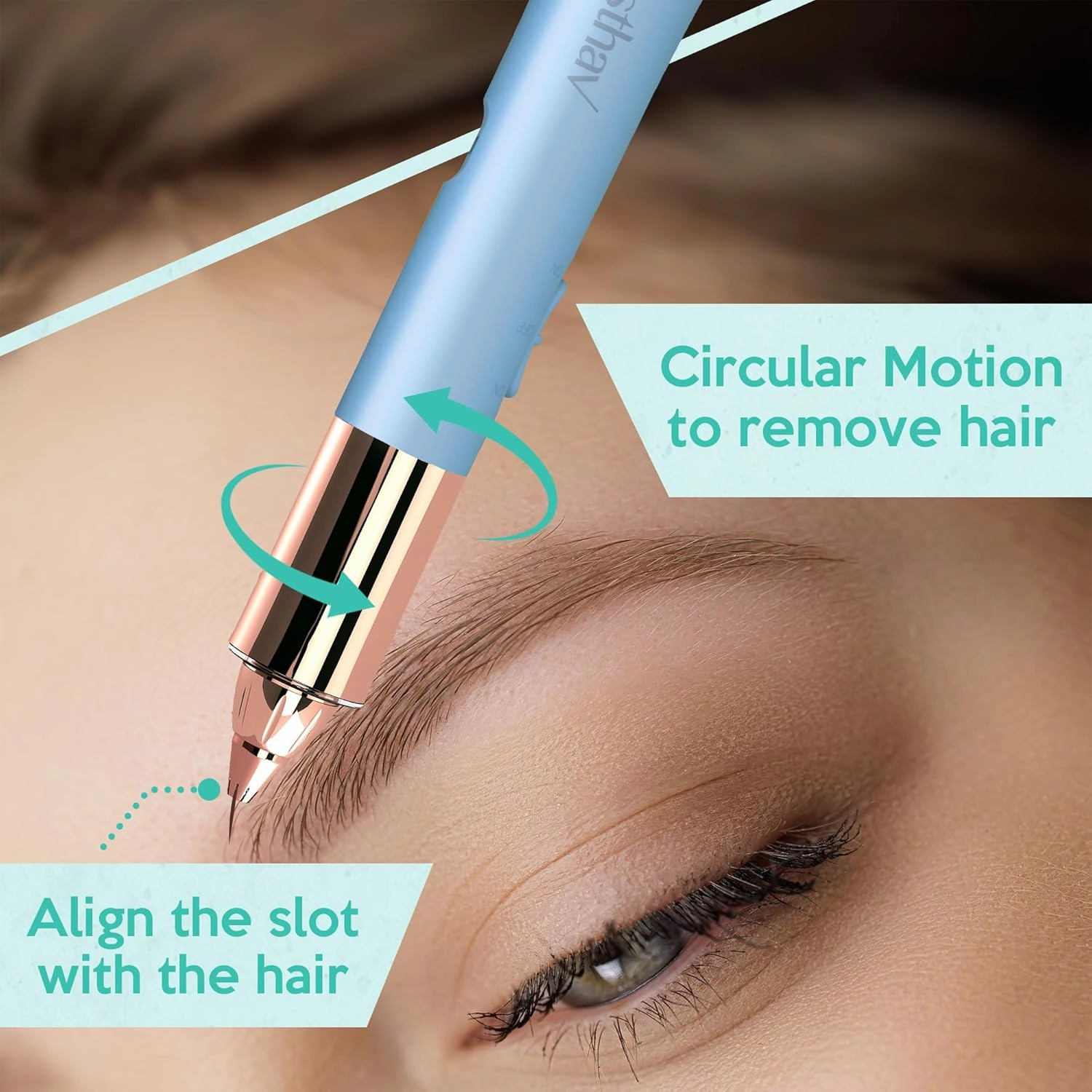 2-in-1 Portable Rechargeable Painless Eyebrow Trimmer & Facial Hair Remover, removes eyebrow, face, lips and body hair for women. 18K gold plated hypoallergenic heads, 360° LED light for Hair Remover